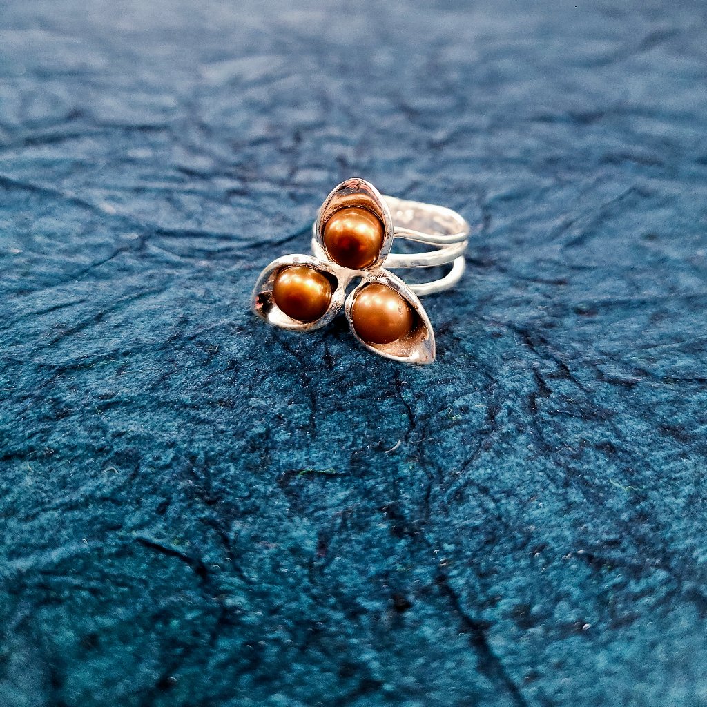 Golden Pearls Ring In Sterling Silver-Pearls Ring-Pearls Jewelry-Remarkable Ring 47$